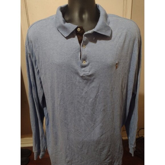 Polo Ralph Lauren Polo Shirt Adult 2XB Blue Long Sleeve Golf Walking Casual Men - Picture 1 of 11